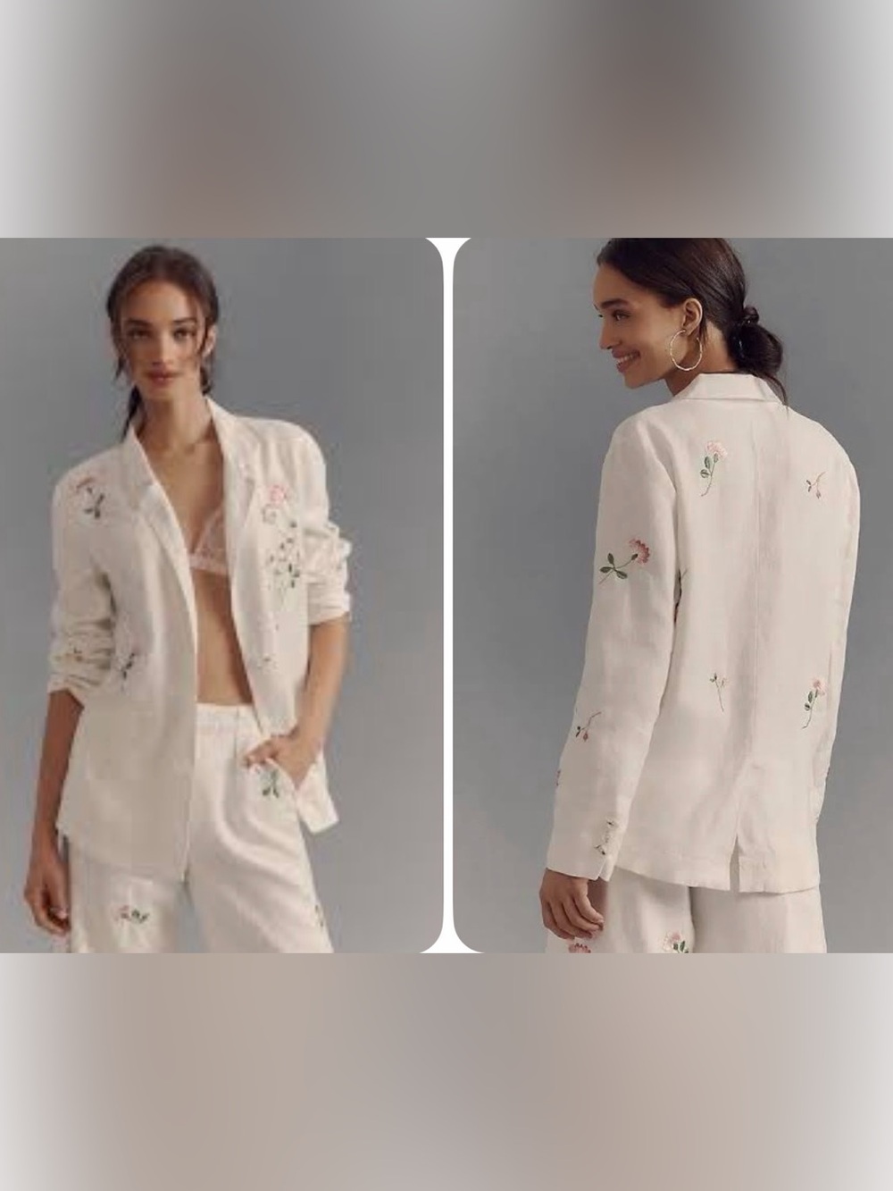 ANTHROPOLOGIE EMBROIDERED LINEN BLAZER WHITE SIZE L NWT - Picture 3 of 17